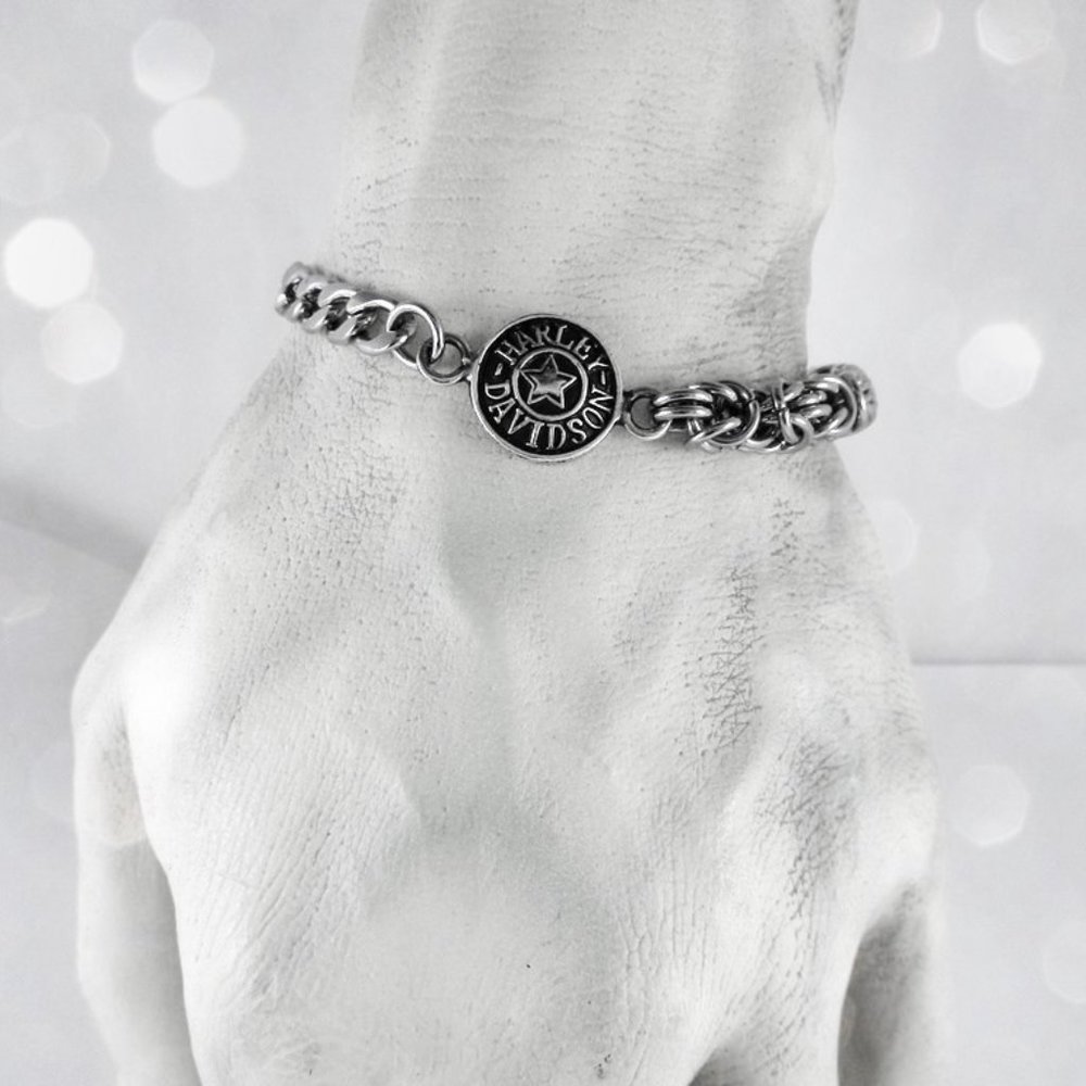 Vintage Harley Davidson Bracelet Steel Chain Links Chainmail Unisex Jewelry